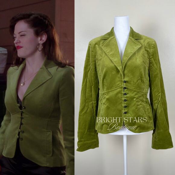 Rare Green Blazer Jacket ASO Paige Matthews Charmed Faux Velvet Vintage 10